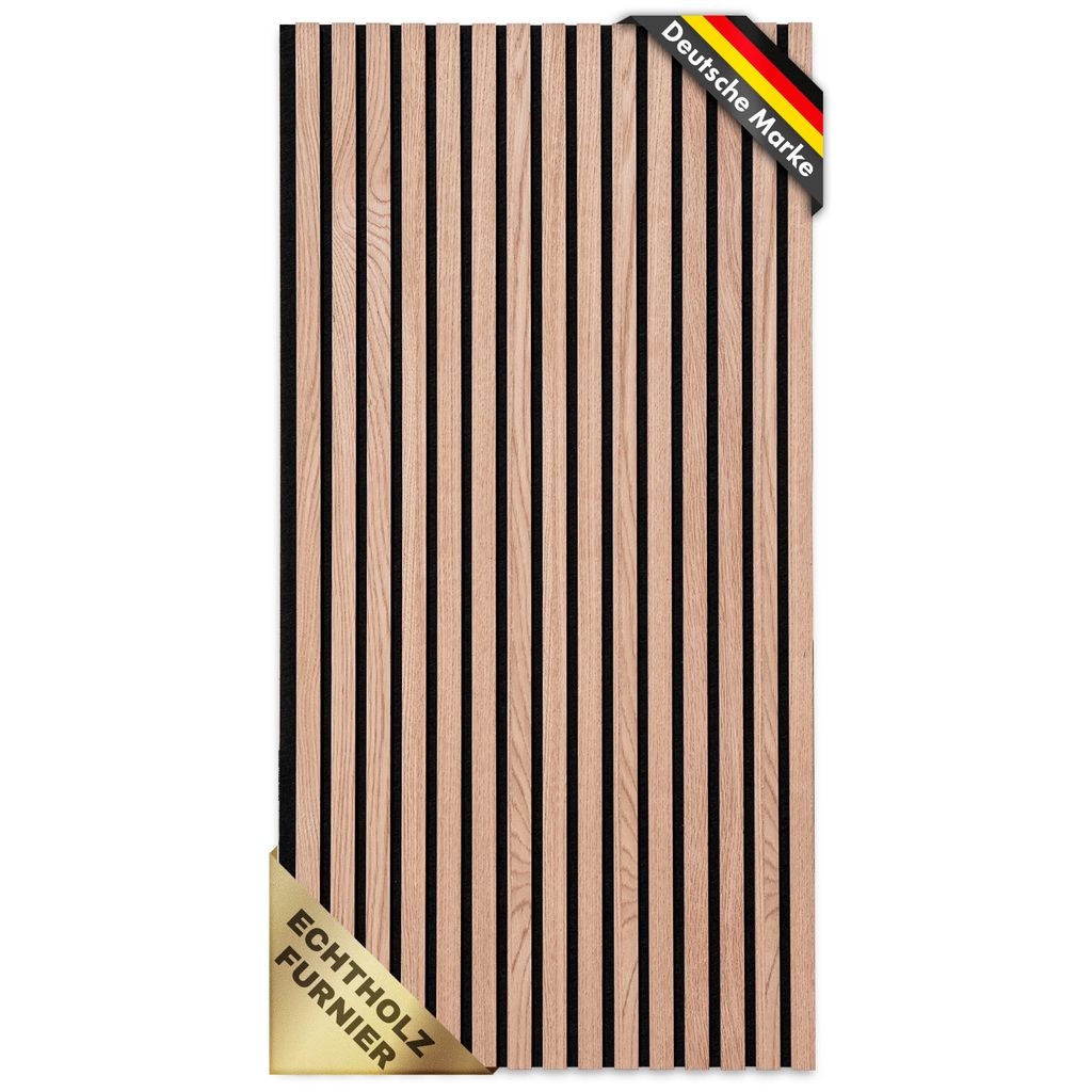 A panel of wooden slats with black backing, presented on a white background.