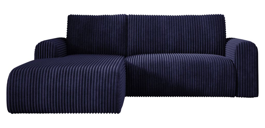 Ecksofa Cord MANDY 180x285 cm mit Schlaffunktion Blau TILIA 77 Links, Eckcouch mit Bettkasten, Sofa L-Form, Polsterecke, Wohnlandschaft