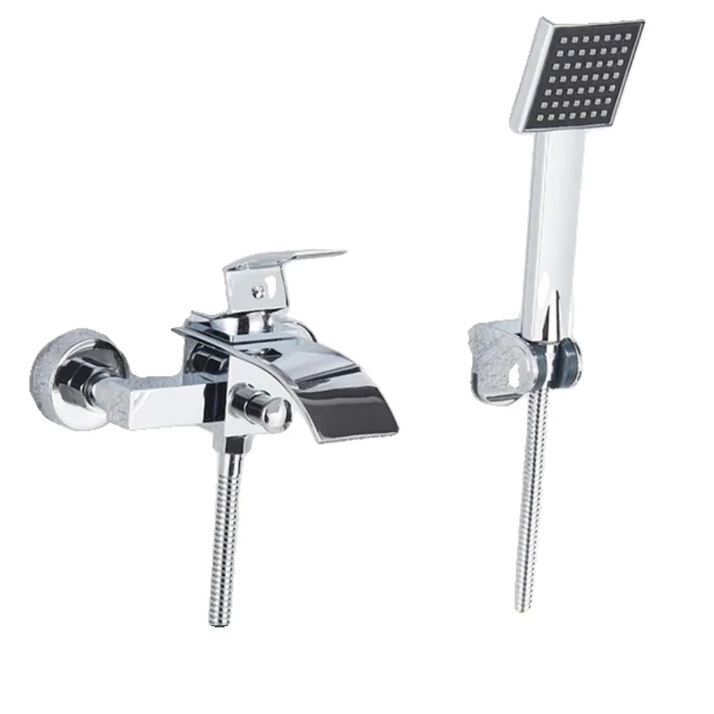 Set Miscelatore Vasca a Cascata Nero e Cromo A | Rubinetteria Luxury