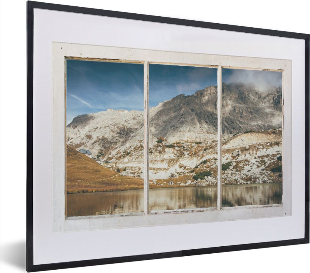 MuchoWow MuchoWow Gerahmtes Poster Aussicht - Berg - Wasser 40x30 cm - Poster mit zchwarzem Bilderrahmen - Bilderrahmen - Poster im Rahmen