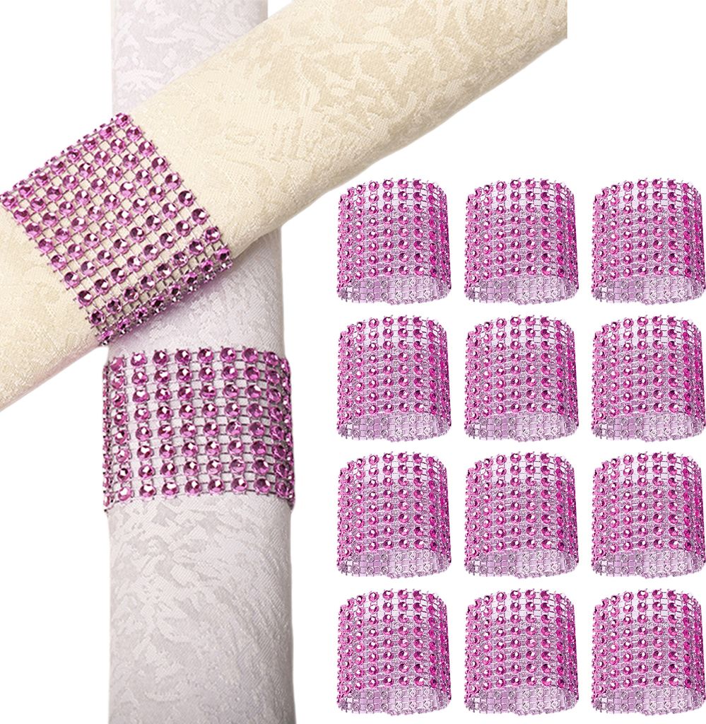50pcs Serviettenschnalle glänzender Strass -Servietten -Serviettenring wiederverwendbar-Dunkelpink