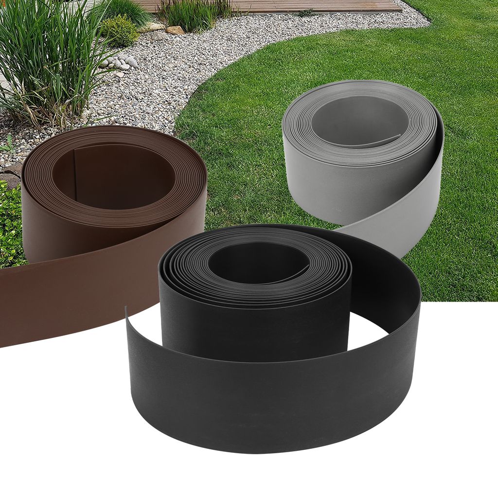 TolleTour Rasenkante Kies Beeteinfassung Mähkante Beetumrandung Rasenband Oberkante Gartenwegen Gartenumrandung Rasenbegrenzung Schwarz 1000x14cm