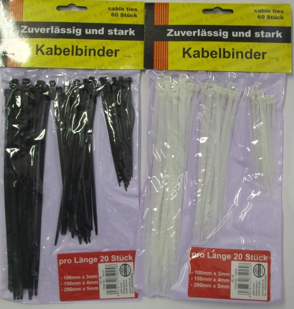 Kabelbinder Verbinder Schnellverschlüsse 120 Stück Schwarz Weiß