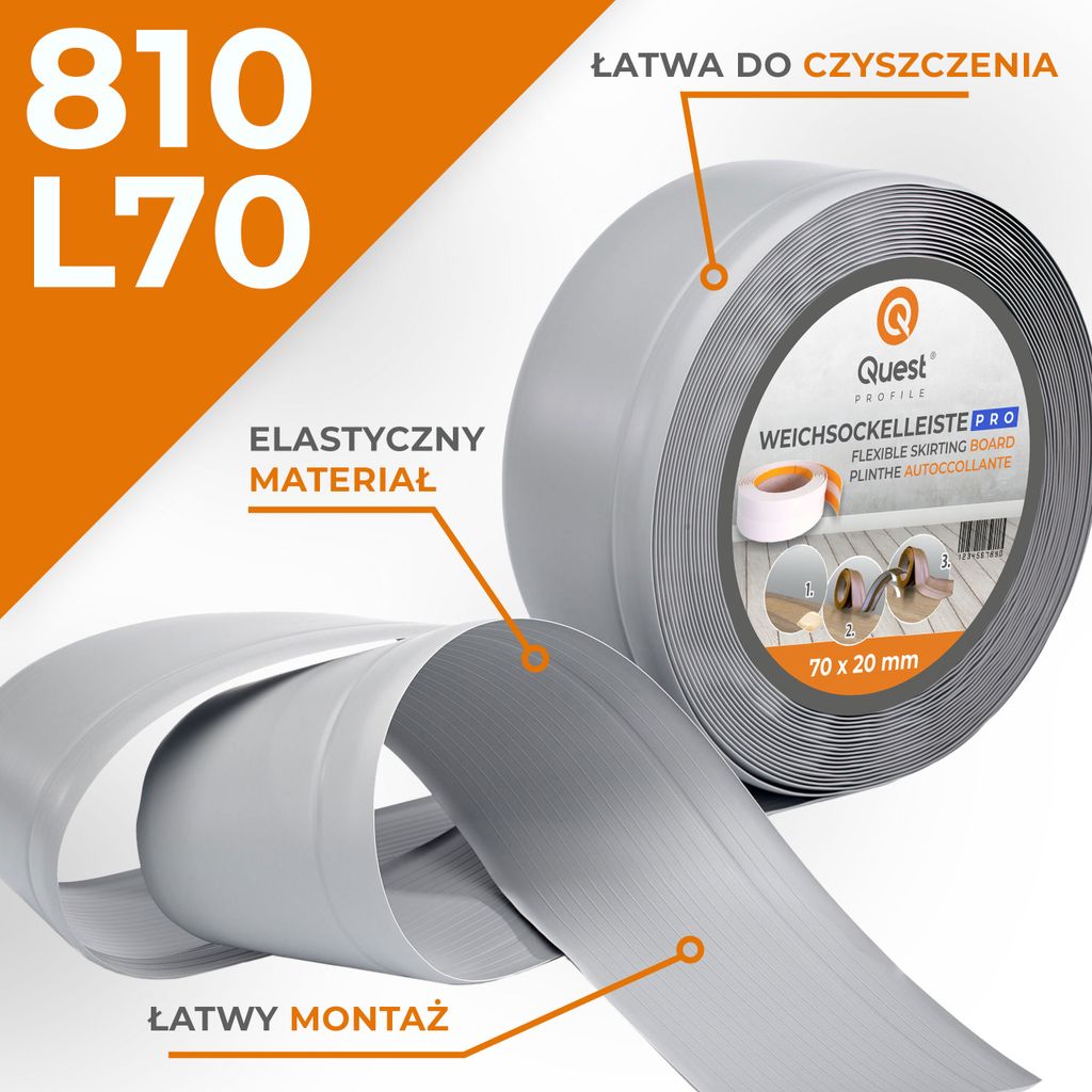 QUEST Listwa przypodłogowa PCV 70x20mm, 1m, elastyczna, Zdjęcie produktu 