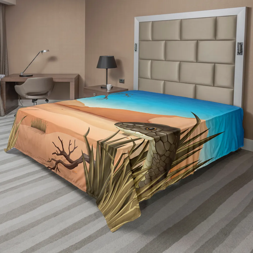 ABAKUHAUS Lenzuolo Reptile, Serpente scontroso, Deserto tropicale Erba Natura Veleno Vita selvaggia Stampa, morbido e confortevole lenzuolo superiore per un letto decorativo 1 pezzo 275 cm x 260 cm, multicolore