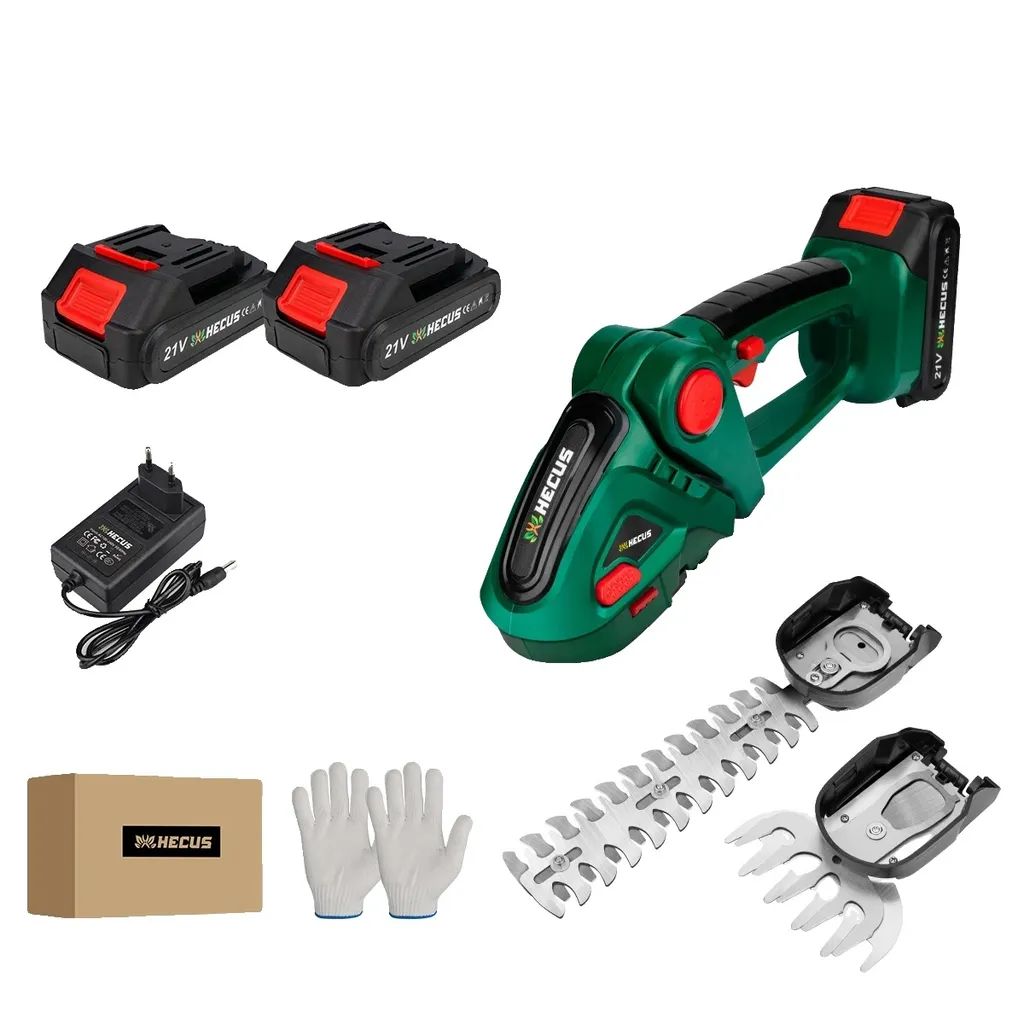 Tagliasiepi a batteria, sistema a doppia lama, testa regolabile, carica rapida, 2 batterie