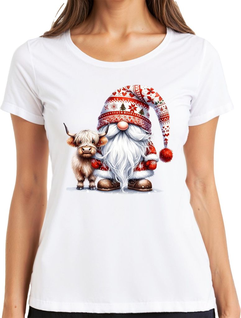 Niedlicher Weihnachtsmann mit Kuhhornmütze Weihnachtsdekoration Damen T-Shirt, Weiß, XL