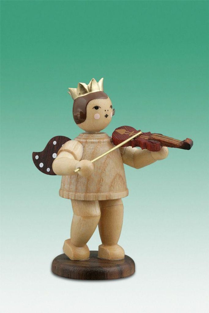 Holzfigur Musikantenengel mit Geige natur ohne Krone Höhe 6cm NEU