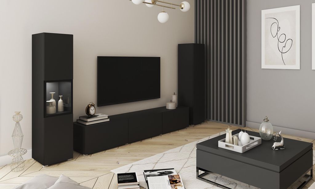 Moderní obývací stěna Berlin 180 cm černá matná do Obrázek produktu 