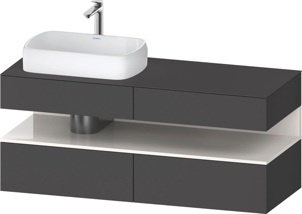 Duravit Qatego Konsolenwaschtischunterbau, 2 Auszüge, 2 Schubkästen, Ausschnitt links, 1400x550x600mm, Nische Weiß hochglänzend, QA4765022490010