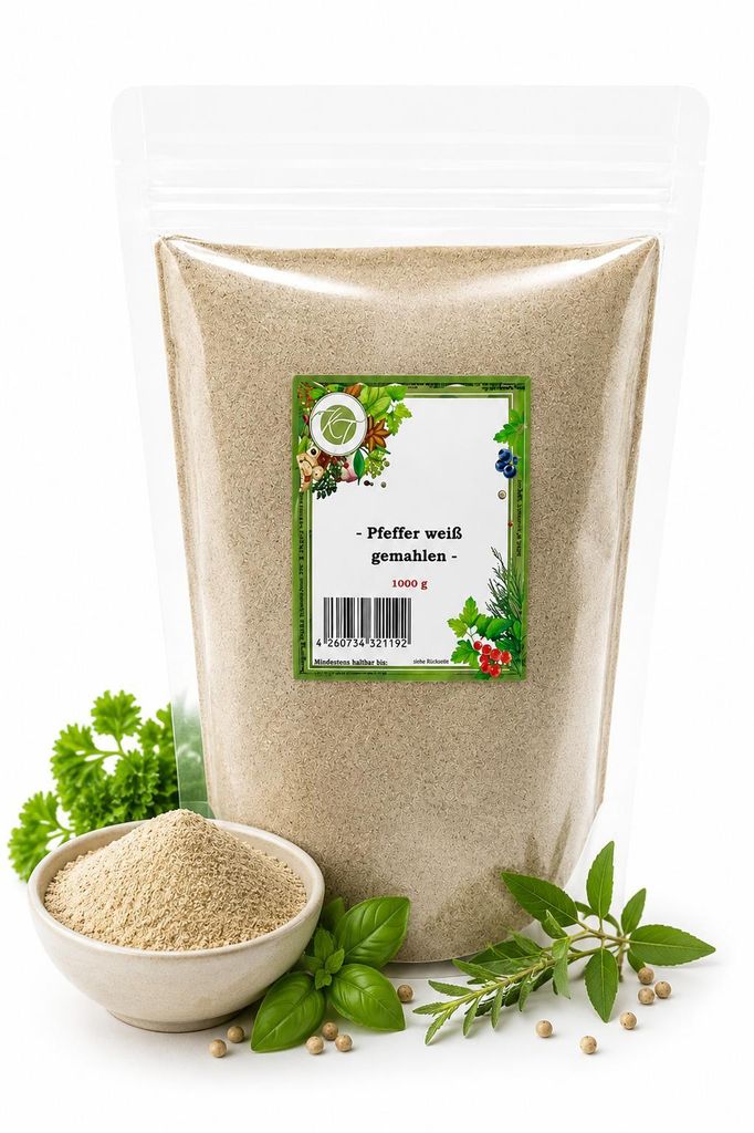 K T 1000 g / 1 Kg Pfeffer weiß gemahlen Pfeffer Pulver weiß Produktbild 