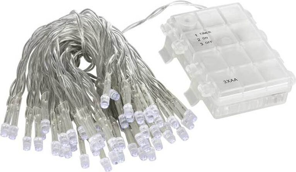 Lex Light LED Lichterkette Batterie 7,35m 50 LEDs kaltweiß Timer Außen