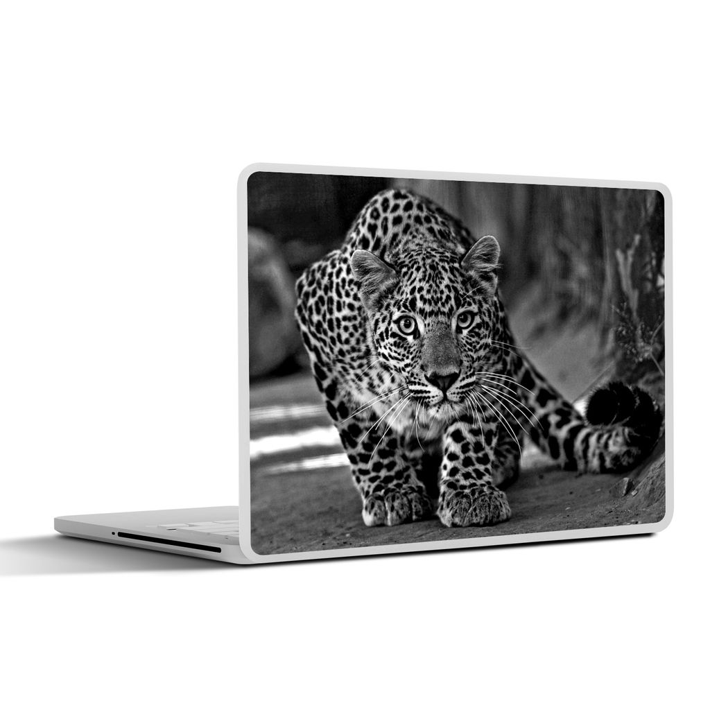 MuchoWow Laptop Aufkleber Sticker Cover Nahaufnahme Leopard - schwarz und weiß 36.5x27.5 cm - Laptop-Sticker