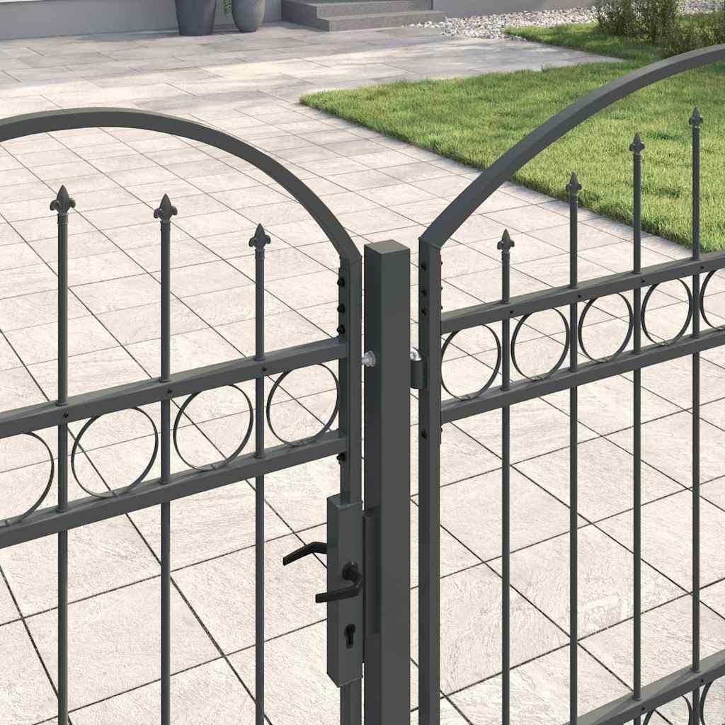 (Design 2026) Gartentor mit gewölbtem Oberteil Grau 4 x 1,25 m Stahl - HOMMIE 333229 - Gartentore