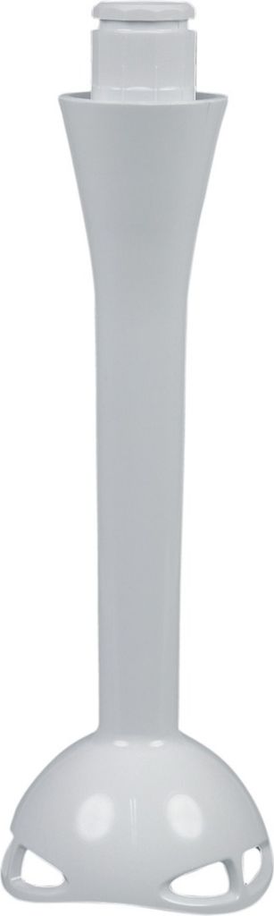 A white immersion blender attachment on a white background.
