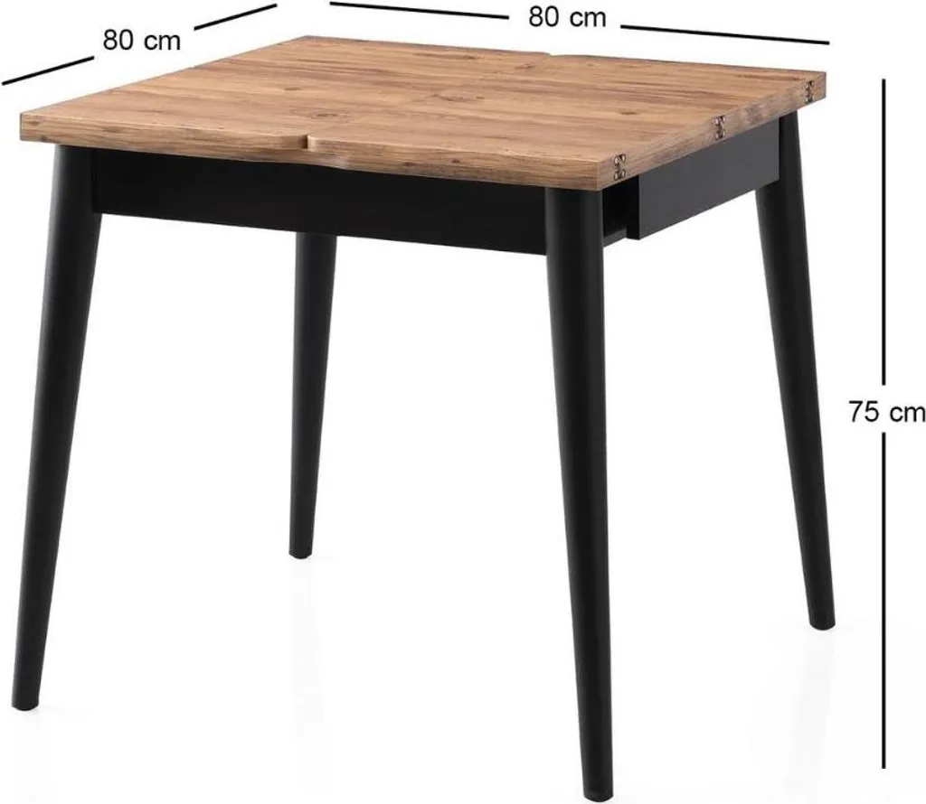 Table extensible design bois pin et noir 80 à 160 cm modèle TOTEM
