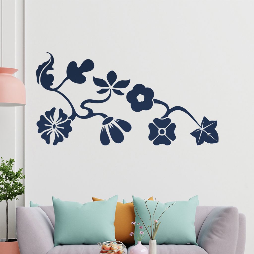 Eckeornament - große Blüten Wandtattoo in 6 Größen - Wandaufkleber Wall Sticker - Dekoration, Küche, Wohnzimmer, Schlafzimmer, Badezimmer