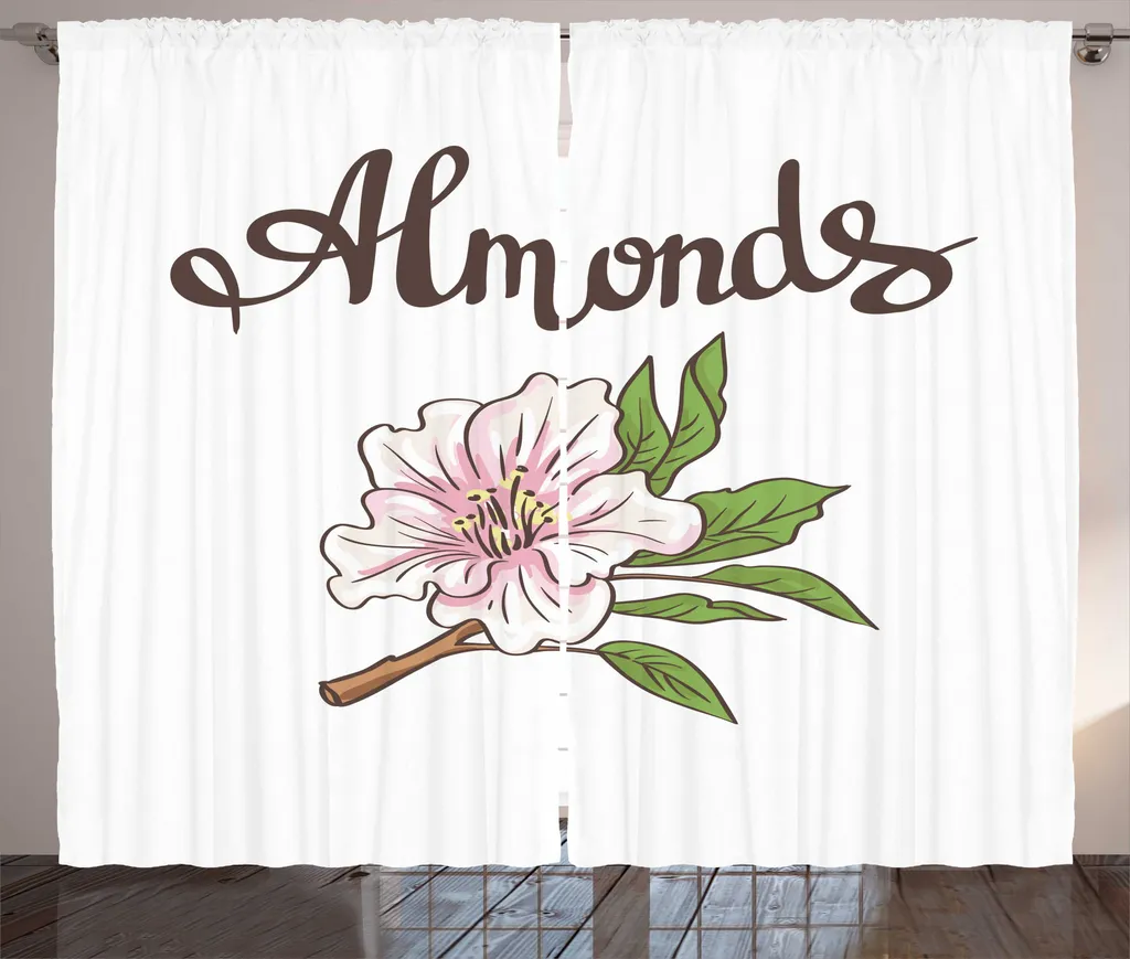 ABAKUHAUS Tenda rustica con motivo a fiori di mandorlo, Leaves Garden Growth, tende universali per soggiorno con passanti e ganci, 280 x 175 cm, rosa pallido verde marrone