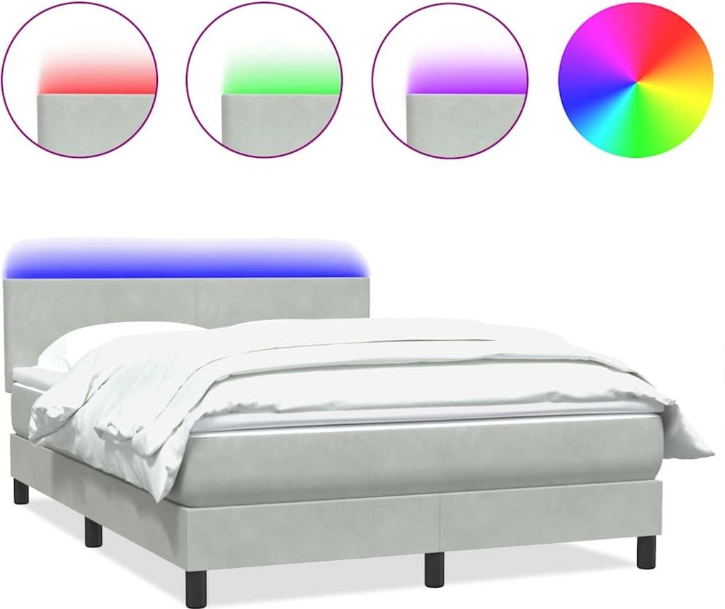 vidaXL Boxspringbett mit Matratze & LED Hellgrau 160x210 cm Samt