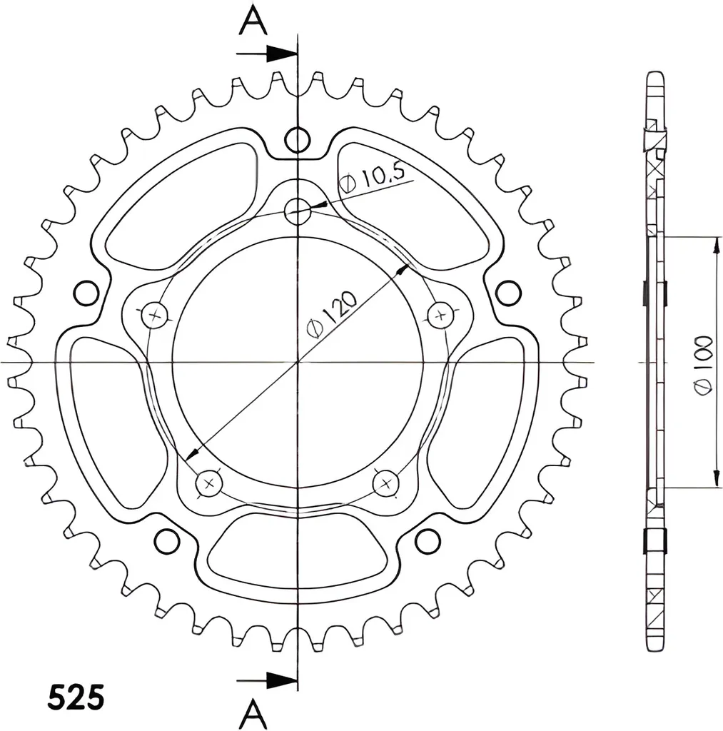 Couronne Bi-métal Stealth 525 44Z Noire Supersprox Haute Performance