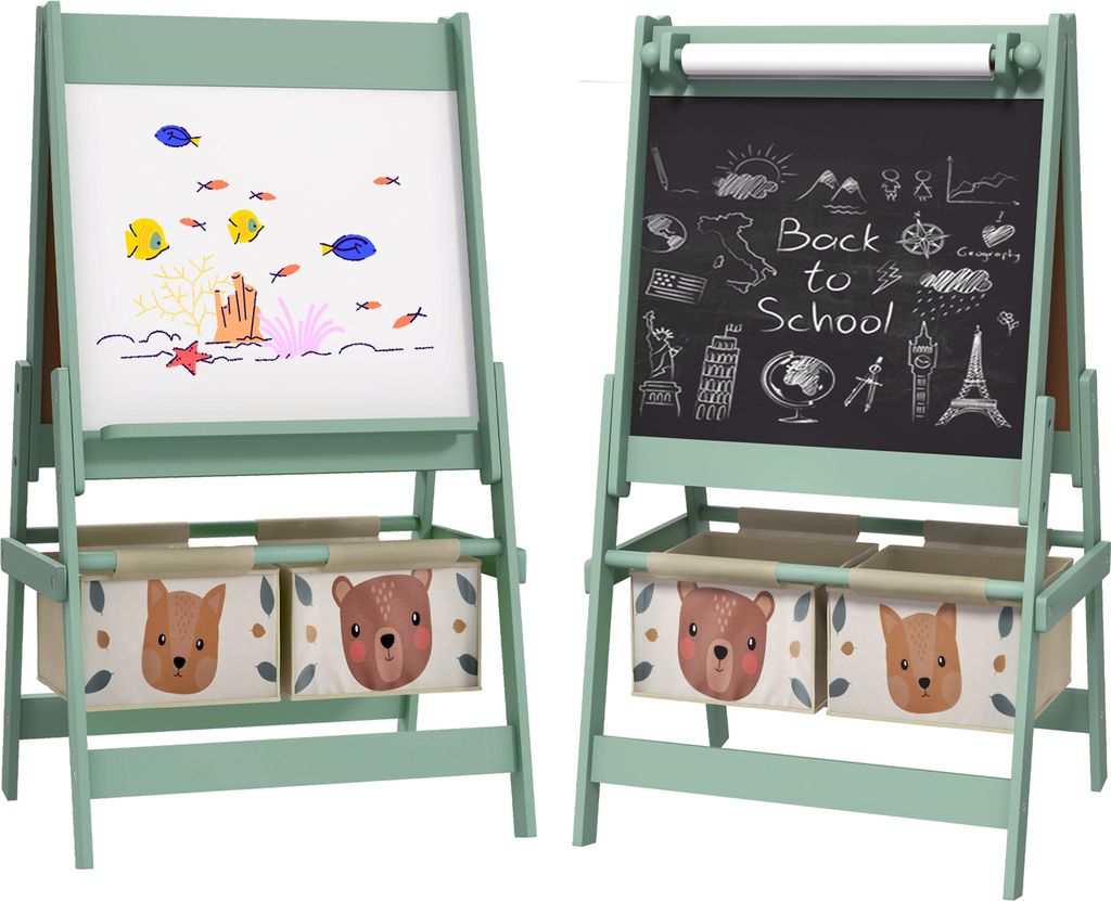 AIYAPLAY Kindertafel, 3 in 1 Kinder Staffelei, Doppelseitige Kinder Spieltafel, Whiteboard & Kreidetafel, Standtafel mit Papierrolle, 2 Aufbewahrun...