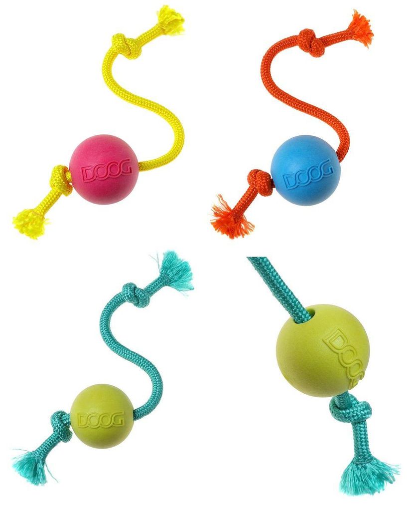 DOOG Fetch-N-Tug Apportierspielzeug Ball mit Seil Ø 6cm - 30cm, Farbe:gelb