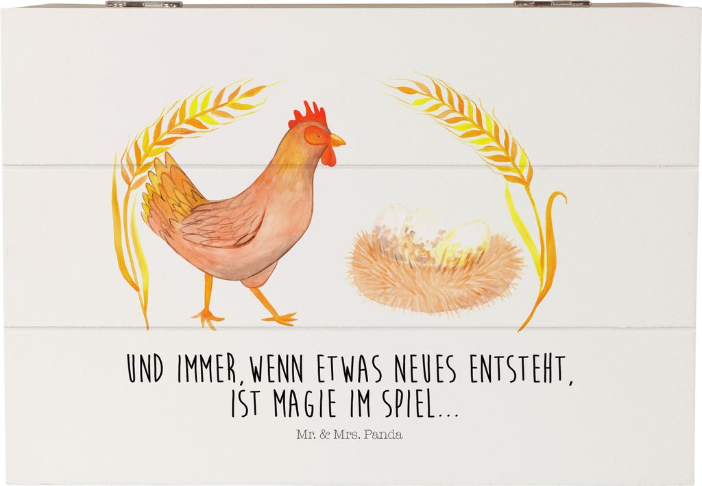 Mr. & Mrs. Panda holzschatulle Huhn Stolz 22 x 15 cm - Weiß - Geschenk, Bauernhof, Hof, Schwangerschaft, Eier, Holztruhe, Holzkiste, Kiste mit Dec...