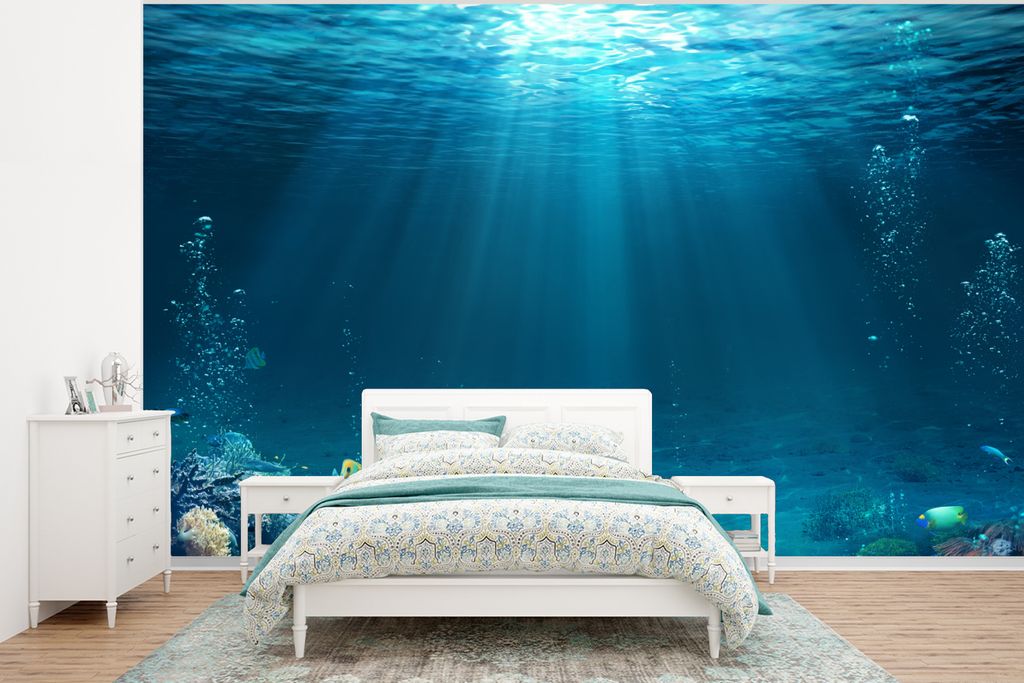 MuchoWow Fototapete für Wohnzimmer oder Schlafzimmer Wandtapete Vinyl Motivtapete Ozean - Fische - Korallen - 400x300 cm - Papiertapeten
