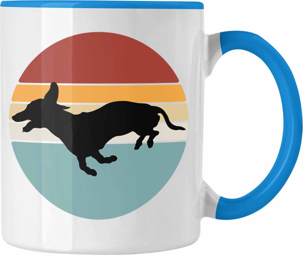 Trendation - Dackel Tasse Geschenke Dachshund Rauhaardackel Lustig Vintage Silhouette (Blau)