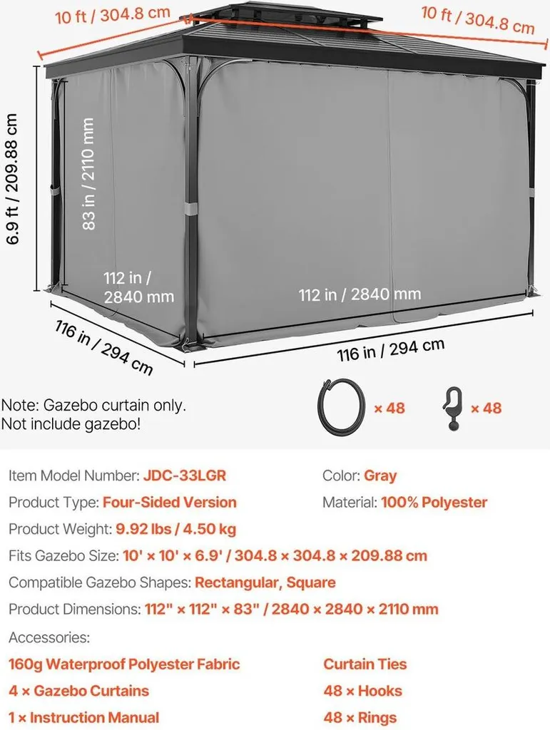 Tende Gazebo 10x10 Grigio per Famiglia | Privacy e Comfort in Giardino - 7