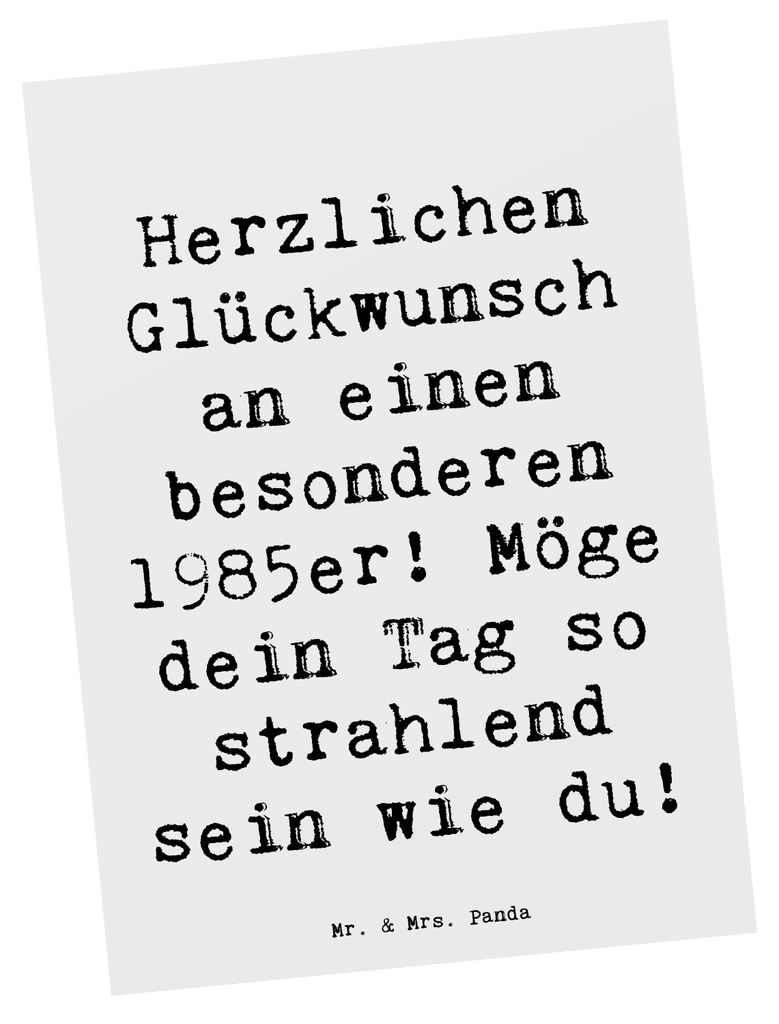 Mr. & Mrs. Panda Postkarte Spruch 1985 Geburtstag - Weiß - Geschenk, Grußkarte, kunstkarte, Geburtstagsglückwünsche, Nostalgie, Ansichtskarte, ...