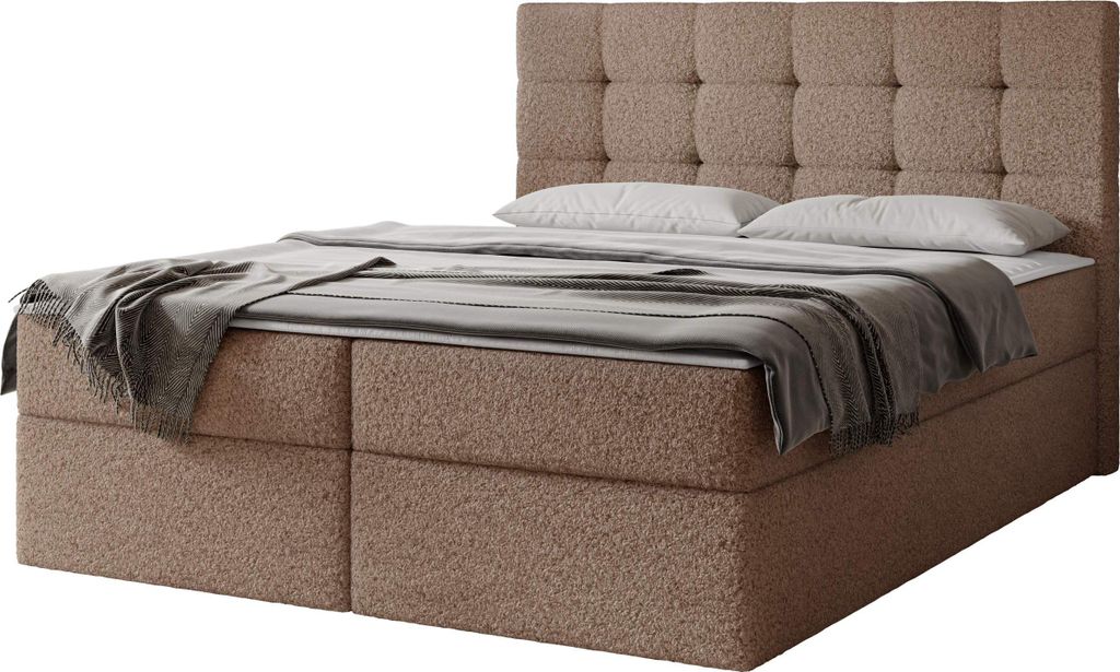 MIRJAN24 Boxspringbett Luanda Boucle, Doppelbett mit zwei Bettkästen und Matratze, Ehebett (Farbe: Lambi 04, Größe: 140x200 cm)