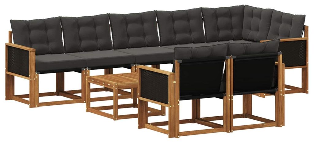 “2026 Modern“ Braun Outdoor-Sofagarnitur mit Kissen 9 pcs Natürlich und Schwarz - Designermöbel 18221 - Gartensofas