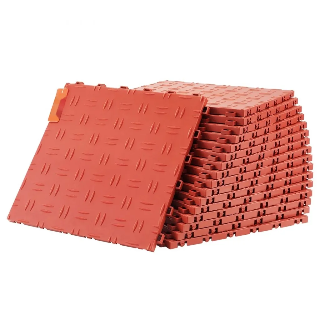 Rénovation sol garage : dalles antidérapantes rouges 305 mm - Jeu de 50 pcs