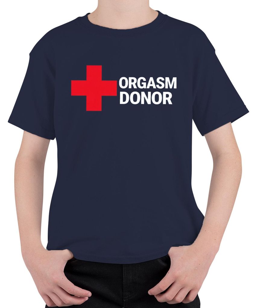 Orgasm Donor erotisch lustig Geschenk JGA Valentinstag Party Uni Kinder T-Shirt, Navy, 116