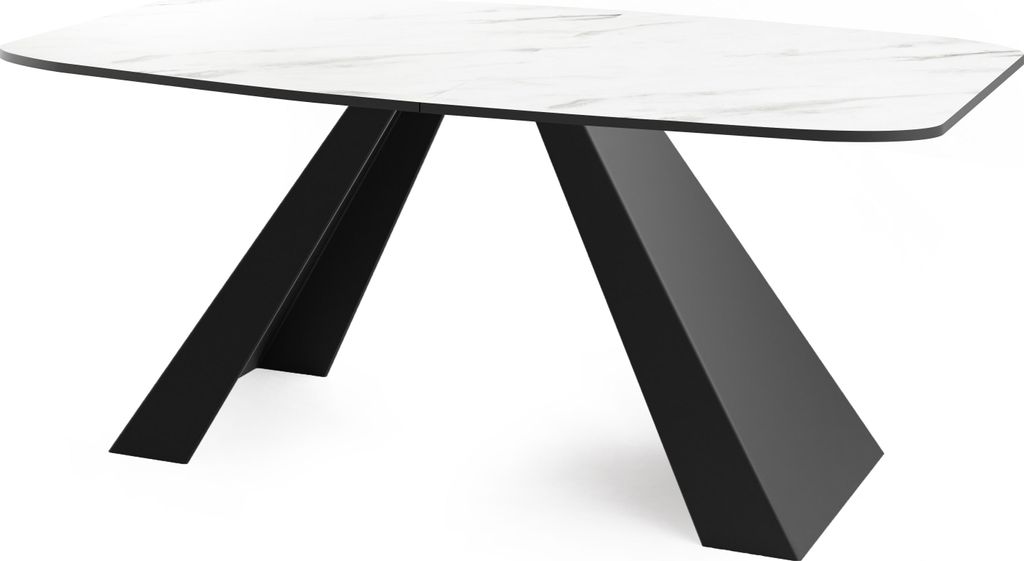 Esstisch Monte im Modern Stil, Rechteckiger Tisch in Weißer Marmoroptik - Ausziehbar von 180 cm bis 220 cm, Pulverbeschichtete Schwarze Metallbein...