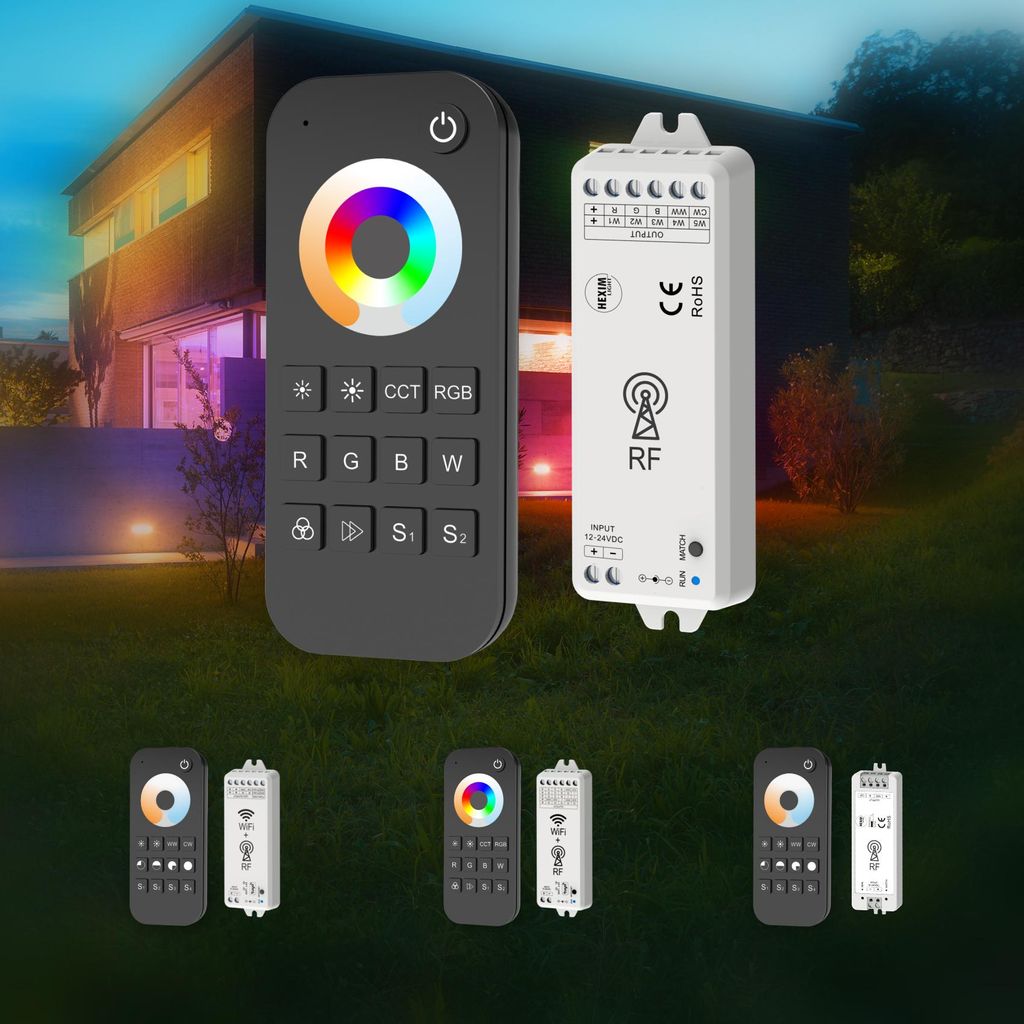 Hexim 12-36V LED Controller & Fernbedienung Set - Wi-FI & RF Steuerung LED Beleuchtung. RGB/W/CCT Alexa Smart Home & Phone kompatibel - Tuya App (V...