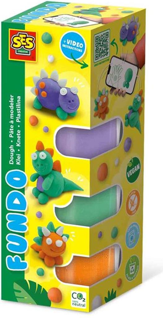 SES Creative 00812 FunDo Knete Dinos – Kreatives Knetset für prähistorischen Spaß, Knetmasse, Grün, Orange, Violett, Weiß, Kind, 6 Stück(e)...