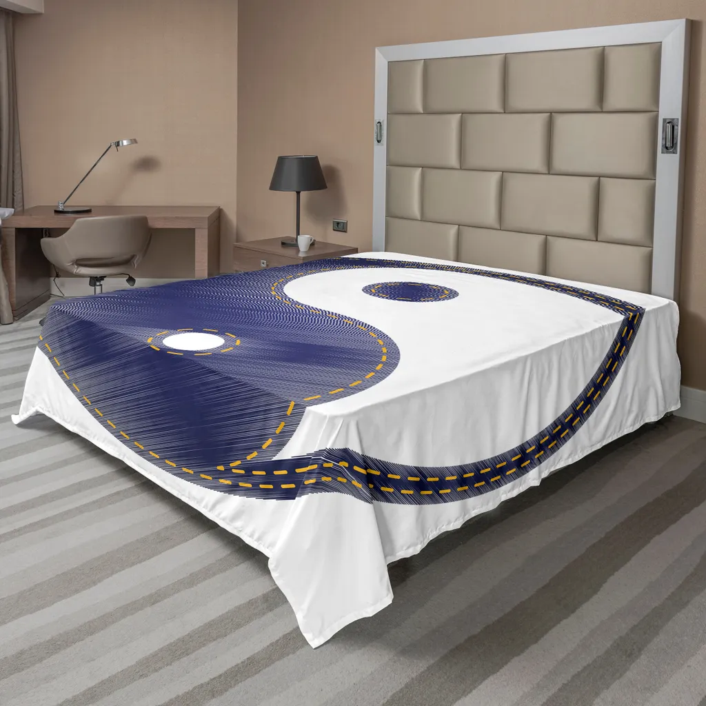 Drap de lit supérieur à motif asiatique bleu 275x260 cm pour grand lit
