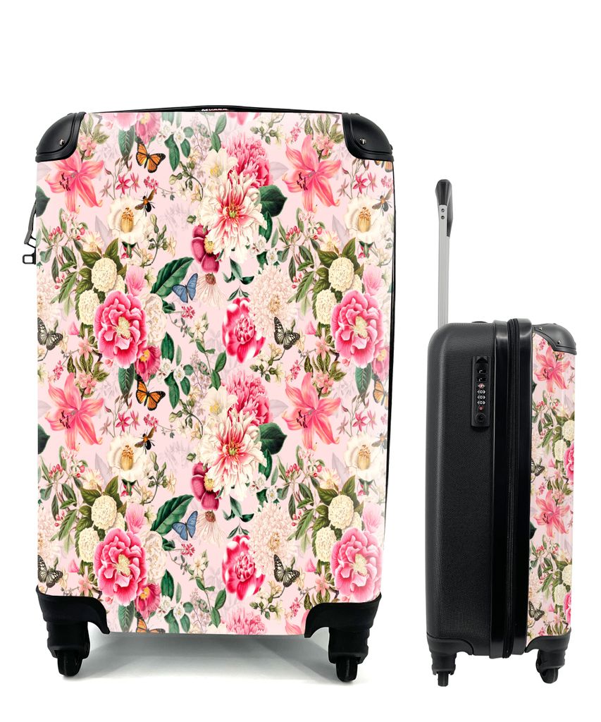 MuchoWow Koffer Handgepäck Trolley Rollkoffer Kleine Reisekoffer mit 4 Rollen - Blumen - Insekten - Farben - Cabin Size < 55x40x23 cm & 55x40x20...