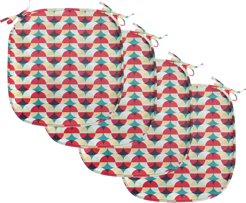 ABAKUHAUS Rivestimenti per sedie da sala da pranzo, cerchio geometrico retrò, cuscini decorativi impermeabili con cinturini per sedie da cucina, 40 cm x 40 cm, confezione da 4, verde salmone