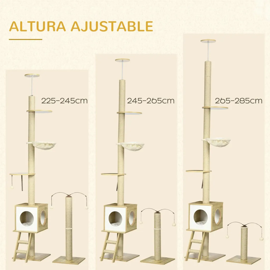 Arbre à chat stable sans percer - Solution griffes canapé - 285 cm haut - 5
