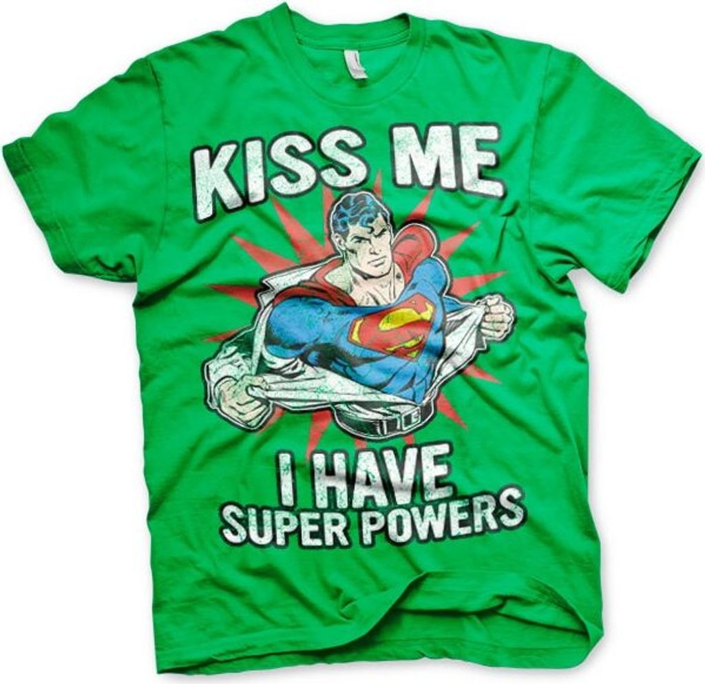 Kiss Me - I Have Super Powers T-Shirt - Small - Green