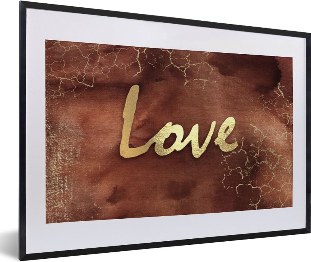 MuchoWow Gerahmtes Poster Zitat - Liebe - Braun - Gold 60x40 cm - Poster mit Schwarzem Bilderrahmen Wandposter Rahmen Foto Bilder - Schlafzimmer ...