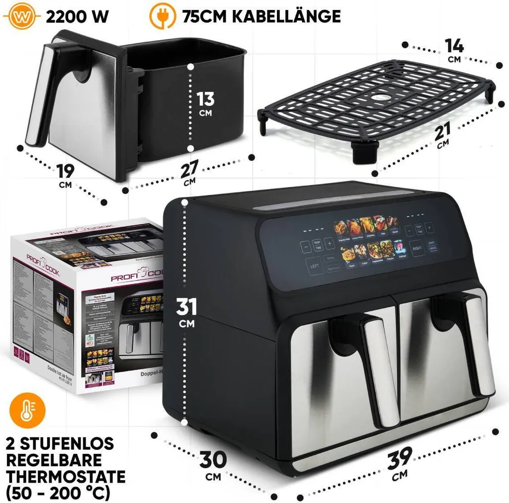 Friteuse double compartiment 8L pour cuisiner deux plats simultanément - 2