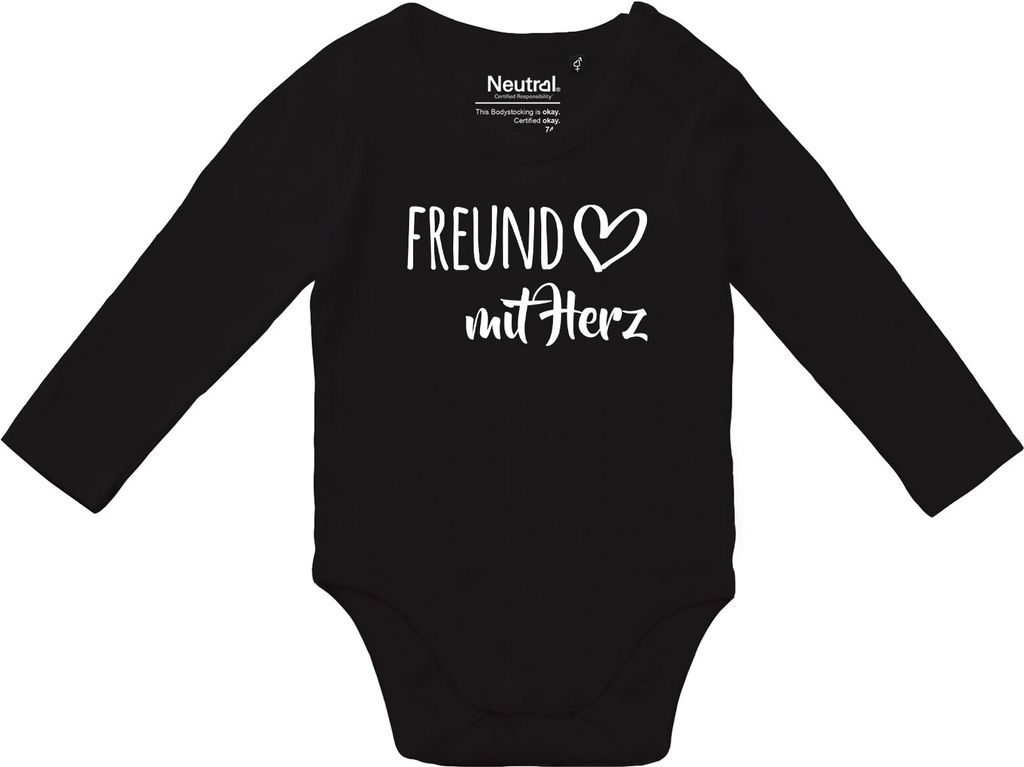 Huuraa Baby Body Freund mit Herz 68 Black Baumwolle Fairtrade Langarmbody Geschenkidee