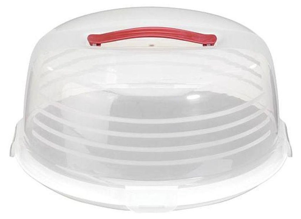 A clear studio shot of a cake carrier.