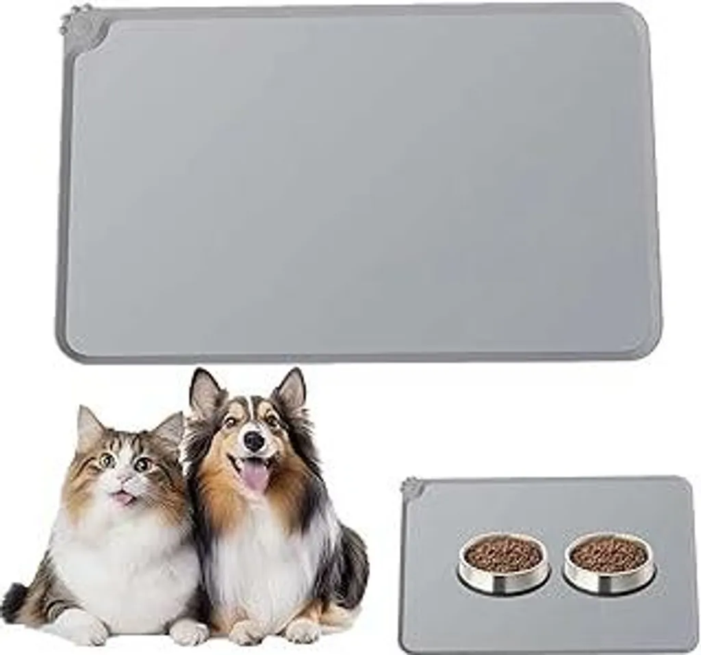 Sottopiatto per gatti, sottopiatto per cani, 48 x 30 cm in silicone con bordo, impermeabile, antiscivolo e facile da pulire