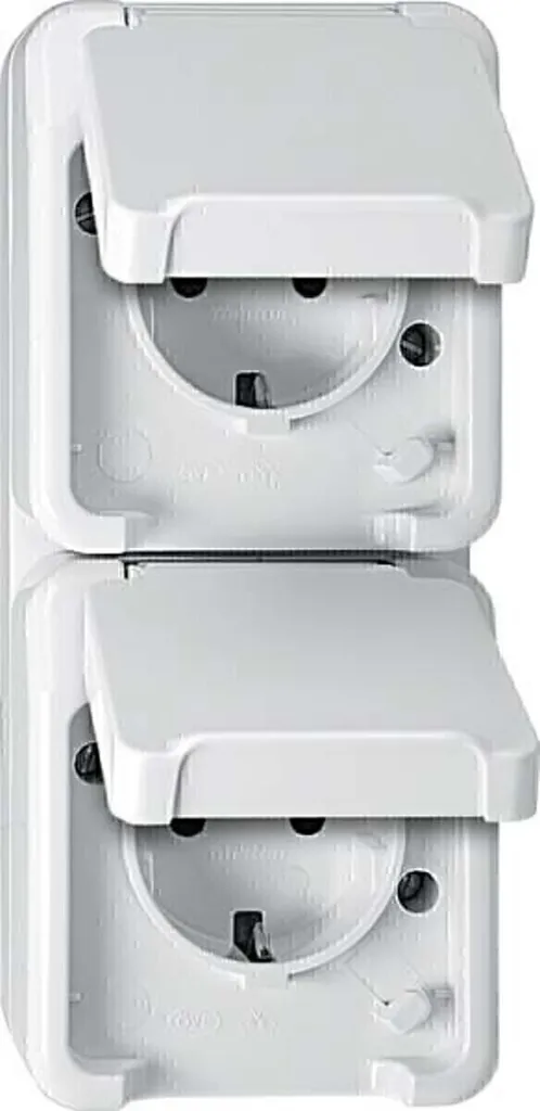 Prise de Courant Double Verticale Étanche Merten AQUASTAR Blanc Polaire BRS