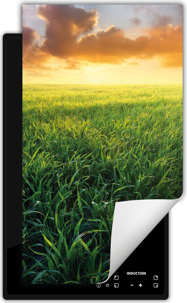 DarHaus Herdabdeckplatte 1 teilig 30x52 cm Anti Rutsch Matte Aufrollbar, Landschaft - Sonne